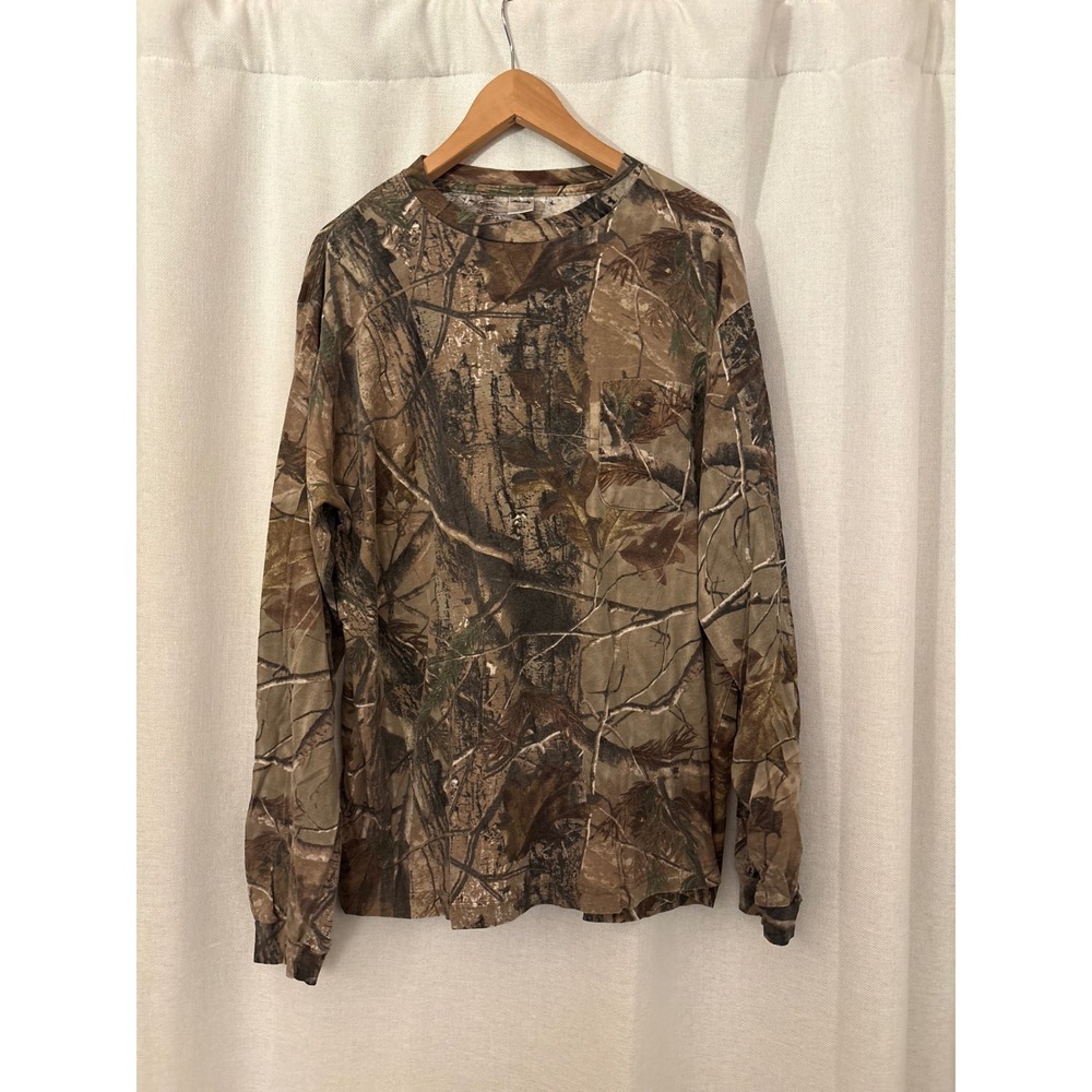 Liberty Mens Camo Long Sleeve Pocket T-Shirt Brown Green Camouflage Size XL